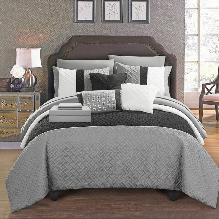 Chic Home Karras Quilted Embroidered Design Bed In A Bag Sheets 10 Pieces Comforter Decorative Pillows & Shams - Twin 66x90, Grey - Twin