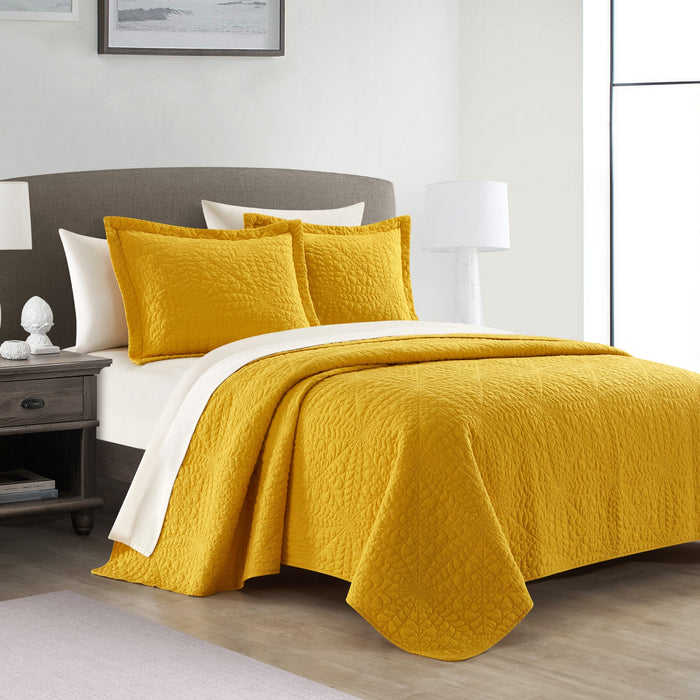 NY&C Home Babe 3 Piece Cotton Quilt Set Geometric Floral Pattern Bedding - Pillow Shams Included, Queen, Yellow - Queen