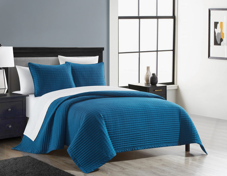 Chic Home Xavier Quilt Set Geometric Square Tile Pattern Bedding - Pillow Shams Included - 3 Piece - King 104x92", Blue - King
