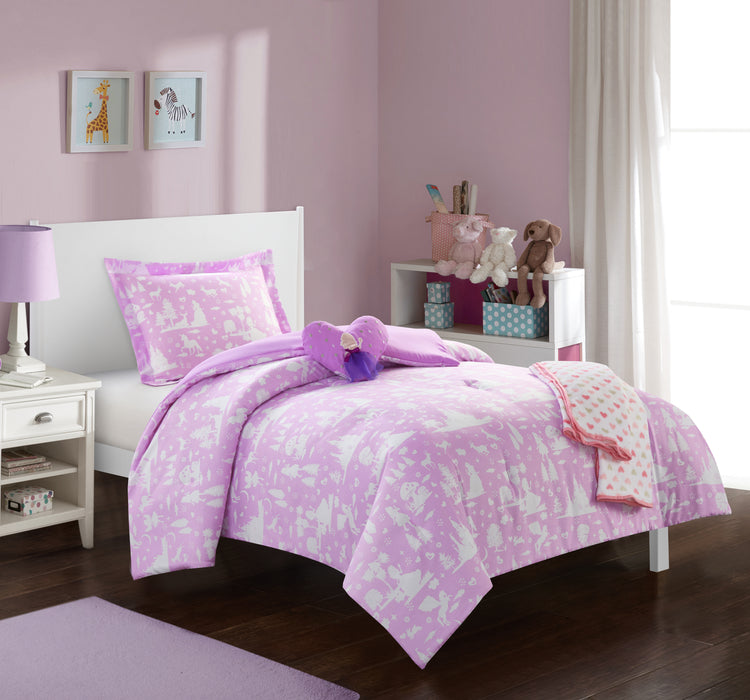 Chic Home Excalibur 5 Piece Comforter Set "Fantasy Forest" Fairy Tale Design Throw Blanket Decorative Pillow Shams Included Full Lavender - Full