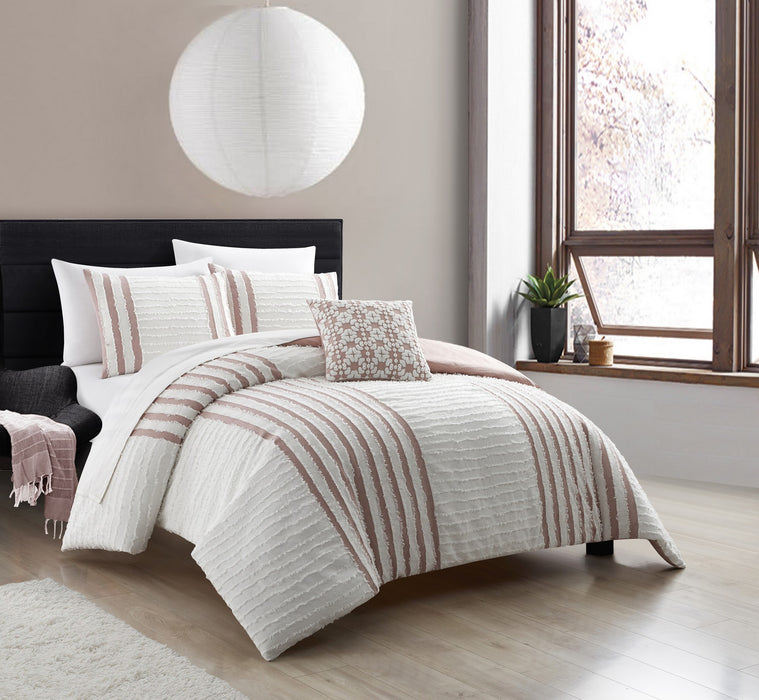 Chic Home Sofia Cotton Comforter Set Clip Jacquard Striped Pattern Design Bedding - Decorative Pillow Shams Included - 4 Piece - Queen 92x96", Blush - Queen