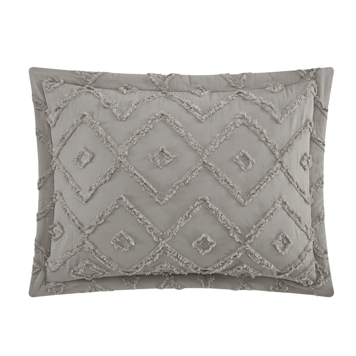 NY&C Home Cody 3 Piece Cotton Quilt Set Clip Jacquard Geometric Pattern Bedding - Pillow Shams Included, Queen, Grey - Queen