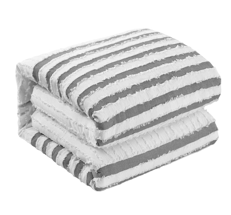 Chic Home Sofia Cotton Comforter Set Clip Jacquard Striped Pattern Design Bedding - Decorative Pillow Shams Included - 4 Piece - Queen 92x96", Grey - Queen