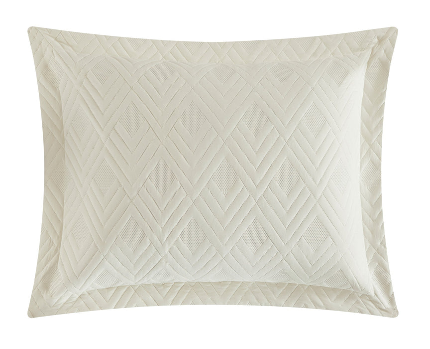 NY&C Home Marling 3 Piece Quilt Set Contemporary Geometric Diamond Pattern Bedding - Pillow Shams Included, Queen, Beige - Queen