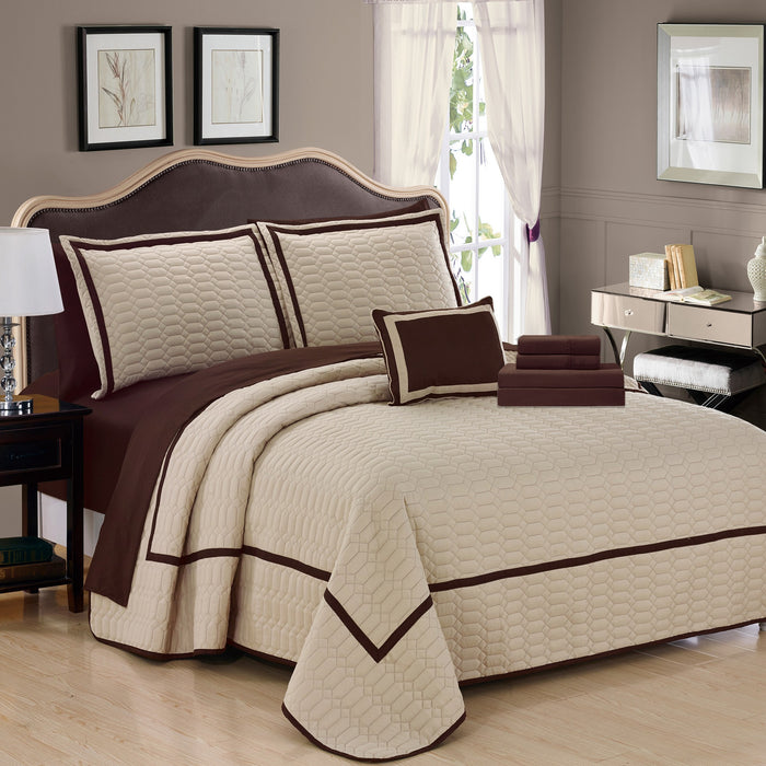 Chic Home Antoine Geometrical Design Elegant 8 PC Quilted Bed In A Bag Sheet Set Decorative Pillows & Shams - Twin 66x92, Beige - Twin