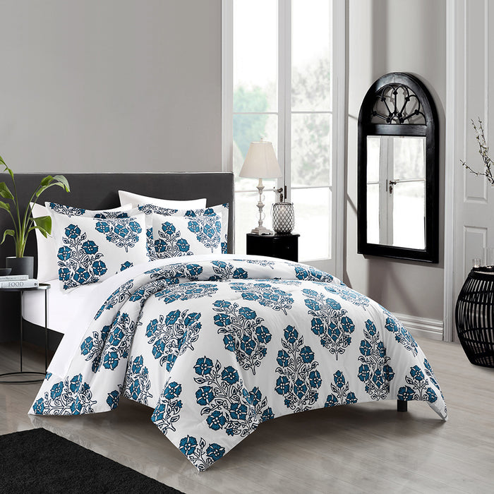 Chic Home Yazmin 7 Piece Duvet Cover Set Large Scale Floral Medallion Print Design Bed In A Bag Bedding King Blue - King