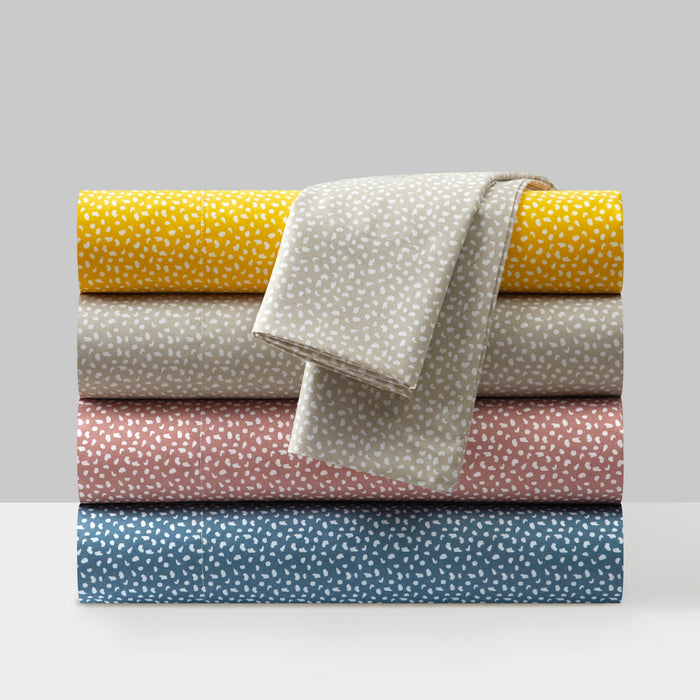 Chic Home Raven Sheet Set Solid Color With White Spots Animal Pattern Print Design - Includes 1 Flat, 1 Fitted Sheet, and 1 Pillowcase - 3 Piece - Twin 66x102", Yellow - Yellow