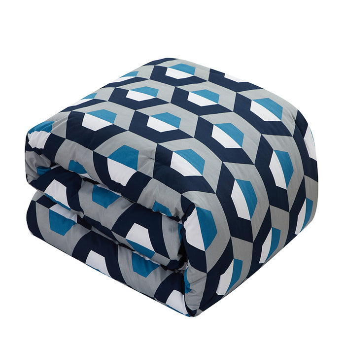 Chic Home Tudor 3 Piece Duvet Cover Set Contemporary Geometric Hexagon Pattern Print with Zipper Closure Blue