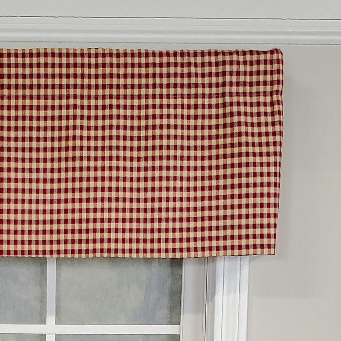 RLF Home Rusty Check Tailored 100% Cotton with Fully Lined 3" Rod Pocket Valnance for Windows 50" x 14" Red