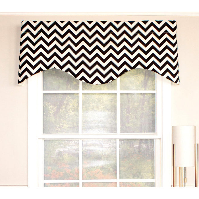 RLF Home Zig Zag Cornice  100% Cotton with Fully Lined 3" Rod Pocket Valnance for Windows 50" x 17" Black