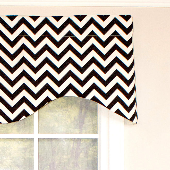 RLF Home Zig Zag Cornice  100% Cotton with Fully Lined 3" Rod Pocket Valnance for Windows 50" x 17" Black