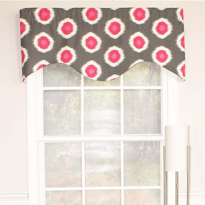 RLF Home Ikat Domino Cornice Window Treatment Valance Fits up to 48"W 3" Rod Pocket 50" x 17" Flamingo