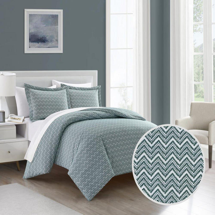 Chic Home Blaine Duvet Cover Set Contemporary Two Tone Striped Chevron Pattern Bedding - Pillow Sham Included - 2 Piece - Twin 68x90", Green