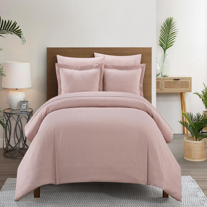 Chic Home Laurel Duvet Cover Set Graphic Herringbone Pattern Print Design Bed In A Bag Bedding - Sheets Pillowcase Pillow Sham Included - 5 Piece - Twin 68x90", Blush