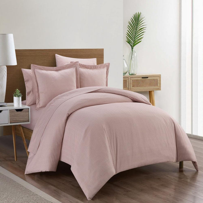 Chic Home Laurel Duvet Cover Set Graphic Herringbone Pattern Print Design Bed In A Bag Bedding - Sheets Pillowcase Pillow Sham Included - 5 Piece - Twin 68x90", Blush