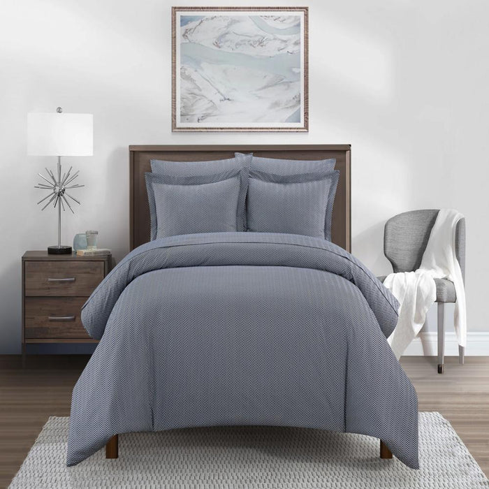 Chic Home Laurel Duvet Cover Set Graphic Herringbone Pattern Print Design Bedding - Pillow Sham Included - 2 Piece - Twin 68x90", Navy