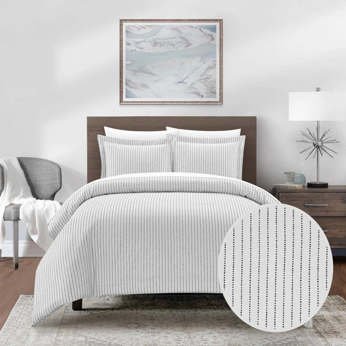 Chic Home Wesley Duvet Cover Set Contemporary Solid White With Dot Striped Pattern Print Design Bedding - Pillow Sham Included - 2 Piece - Twin 68x90", Charcoal Grey