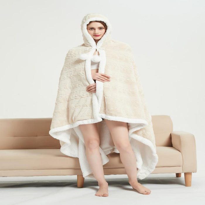 Chic Home Lansing Snuggle Hoodie Animal Pattern Robe Cozy Super Soft Ultra Plush Micromink Coral Fleece Sherpa Lined Wearable Blanket with 2 Pockets Hood Drawstring Closure - 51x71", Beige