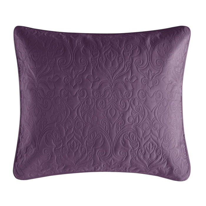 Chic Home Sachi Floral Scroll Pattern Design Bedding Quilt Set - King 104x90", Purple