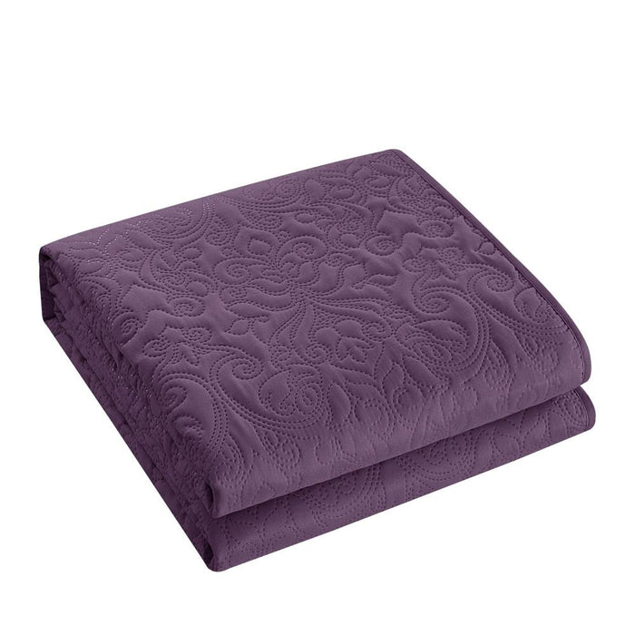 Chic Home Sachi Floral Scroll Pattern Design Bedding Quilt Set - King 104x90", Purple