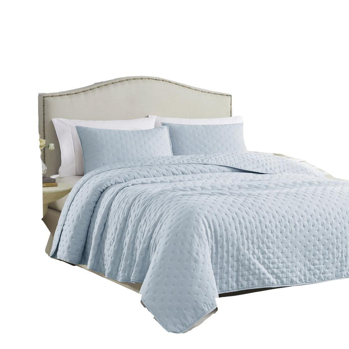 RT Designers Collection Cayla 3 Pieces Washed Pinsonic Lightweight Quilts Set For Bedding Blue