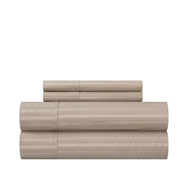 Chic Home Siena Sheet Set Solid Color Striped Pattern Technique - Includes 1 Flat, 1 Fitted Sheet, and 1 Pillowcase - 3 Piece - Twin 66x102", Taupe