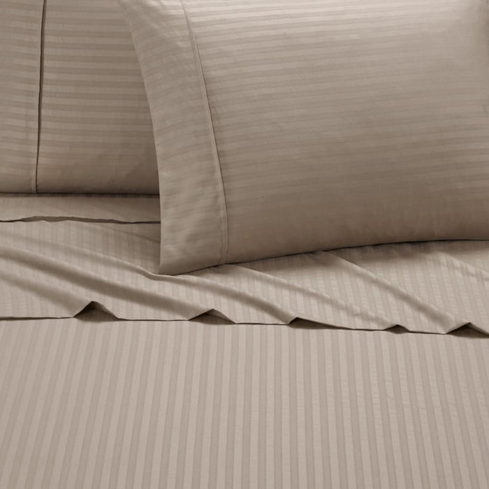 Chic Home Siena Sheet Set Solid Color Striped Pattern Technique - Includes 1 Flat, 1 Fitted Sheet, and 1 Pillowcase - 3 Piece - Twin 66x102", Taupe