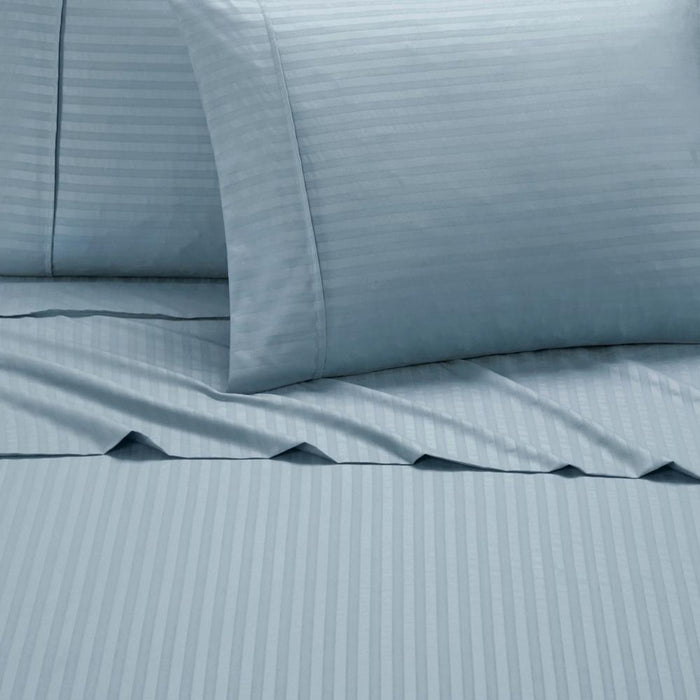 Chic Home Siena Sheet Set Solid Color Striped Pattern Technique - Includes 1 Flat, 1 Fitted Sheet, and 1 Pillowcase - 3 Piece - Twin 66x102", Blue