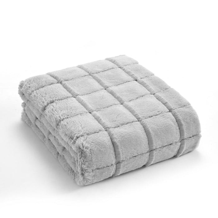 Chic Home Liana Throw Blanket Jacquard Faux Rabbit Fur Micromink Backing Design - 50x60", Grey
