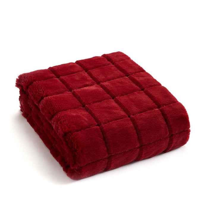 Chic Home Liana Throw Blanket Jacquard Faux Rabbit Fur Micromink Backing Design - 50x60", Red