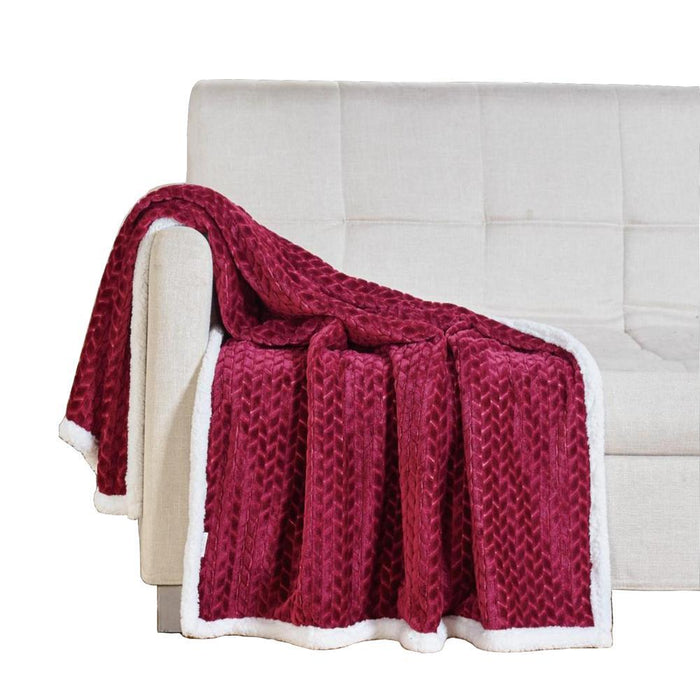 Soft Braided and Comfortable Plush All Season Sherpa 50" X 60" Throw Blanket, Burgundy