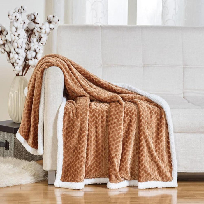 Soft Braided and Comfortable Plush All Season Sherpa 50" X 60" Throw Blanket, Mocha