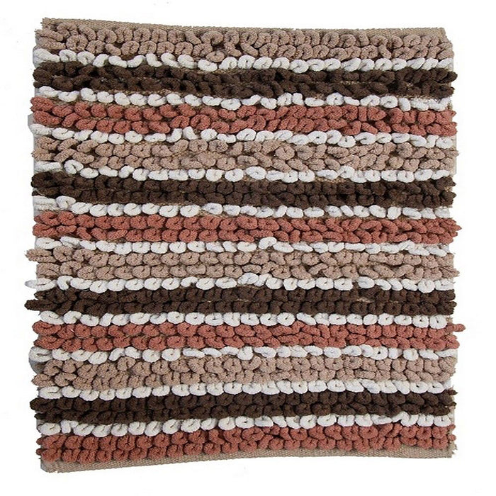 Dense Lush Pile Of This Luxurious Yarn Dyed Multi Colored Bath Rug With Non-Skid Back Is Super Soft Brown/Taupe/White