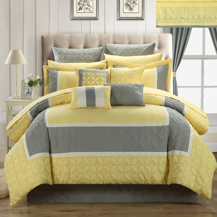 Chic Home Aida Quilted Comforter Bed In A Bag Sheet Set - 25-Piece - King 106x92", Yellow