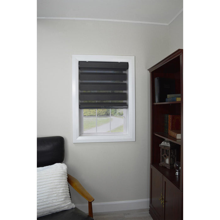 Versailles Cordless Zebra Privacy Room Darkening Shade for Windows Black