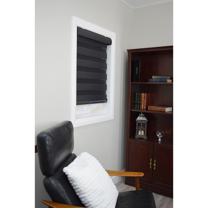 Versailles Cordless Zebra Privacy Room Darkening Shade for Windows Black