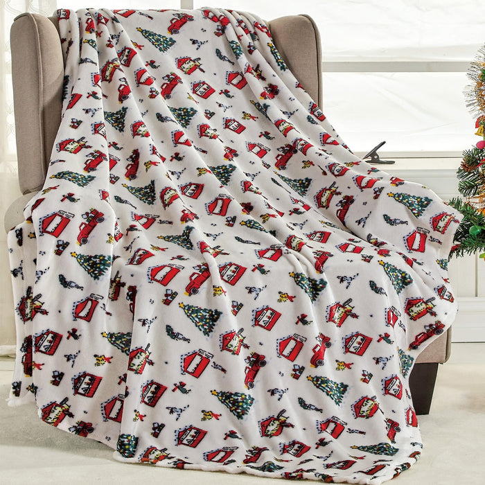 Plazatex Celebrating Christmas Micro plush Decorative All Season Multi Color 50" X 60" Throw Blanket