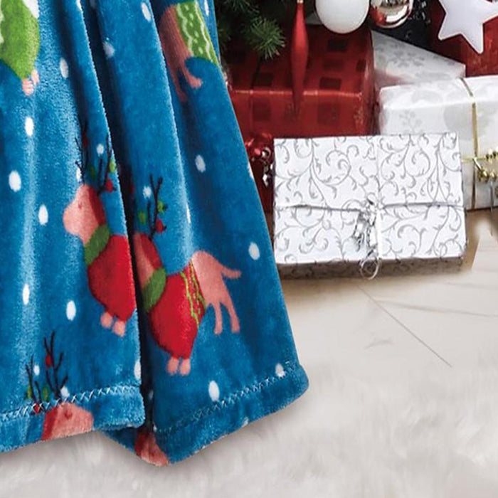 Plazatex Christmas Dogs Micro plush Decorative All Season Multi Color 50" X 60" Throw Blanket