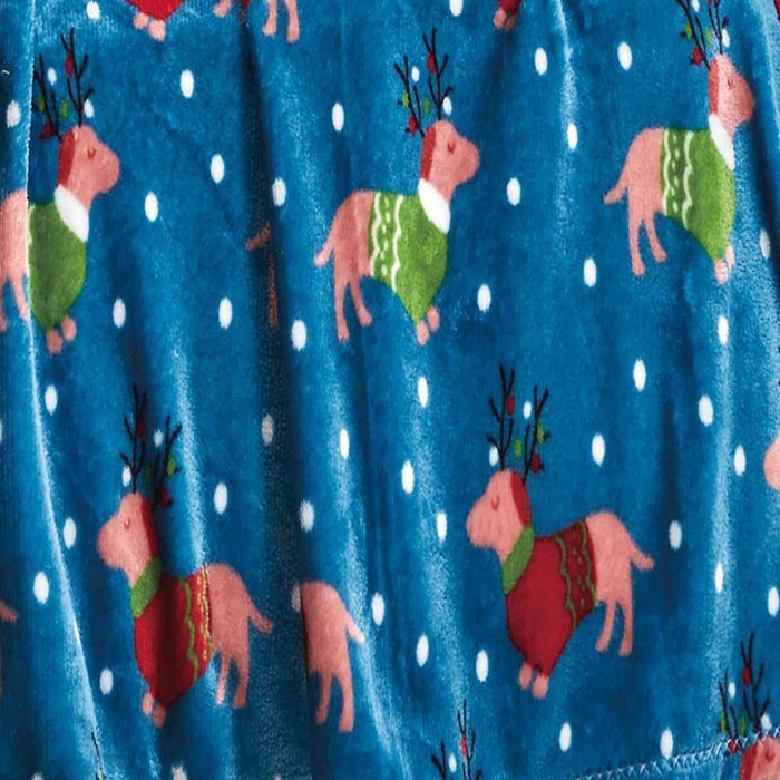 Plazatex Christmas Dogs Micro plush Decorative All Season Multi Color 50" X 60" Throw Blanket