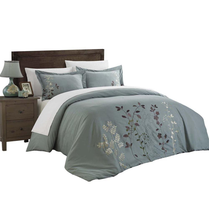 Chic Home Kathy Kaylee Floral Embroidered 3 Pieces Duvet Cover Set - King 106x92, Green