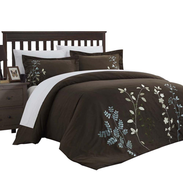 Chic Home Kathy Kaylee Floral Embroidered Bed In A Bag 7 Pieces Duvet Cover Set - King 106x92, Brown