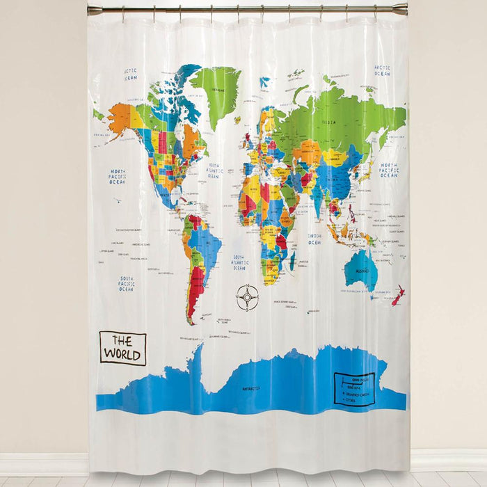 Saturday Knight Ltd World Map Collection Easily Fit Whimsical Geography Bath Shower Curtain - 70x72", Multi