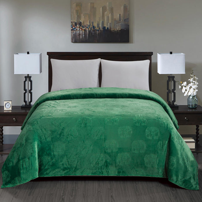 Elephant Design Best Quality Premium Micro Plush All Season Blanket Green by Plazatex