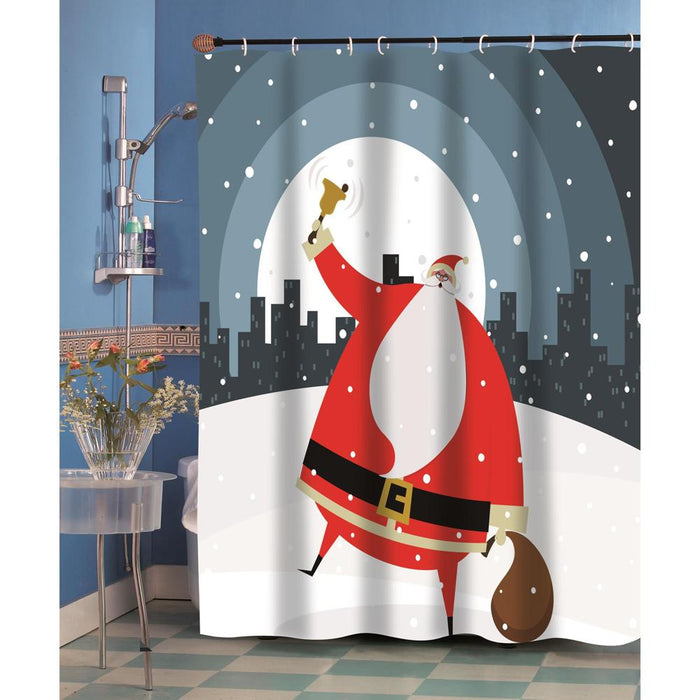 Carnation Home Fashions "Santa in the City" Fabric Shower Curtain - Multi 70x72"