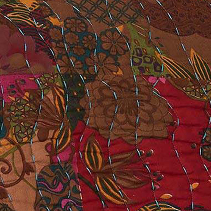 Greenland Home Fashions Jewel Cotton Kantha Quilted Bedspread Set - Jumbo Sized Reversible Quilt Set Floral Printed Red