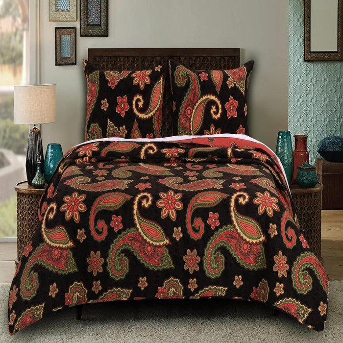 Greenland Home Fashion Midnight Paisley Quilt Set - 2 - Piece - Twin 68x88", Multi