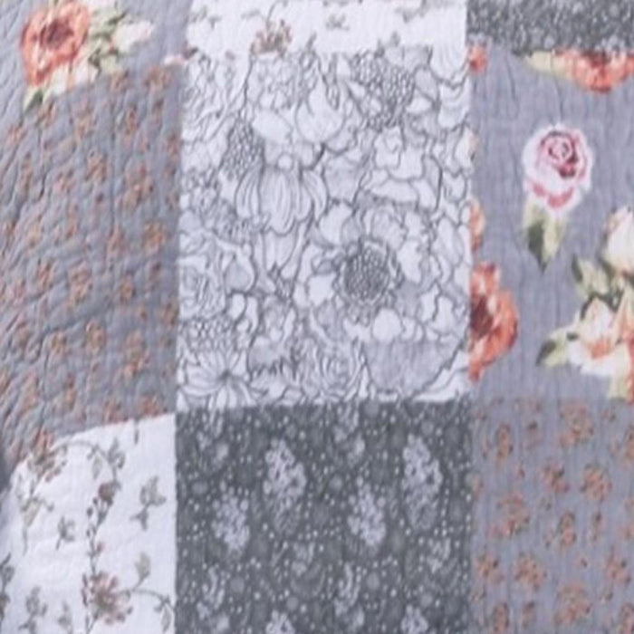 Greenland Home Fashions Barefoot Bungalow Giulia Fabulous Floral and Stencil Prints Classic Patchwork Pattern Reverses Pillow Sham - Gray