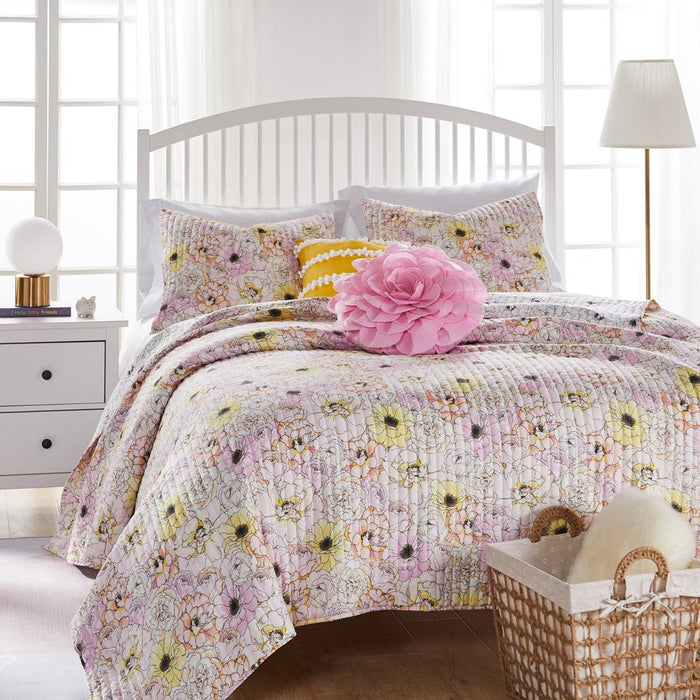 Greenland Home Fashion Misty Bloom Quilt and Pillow Sham Set - Pink
