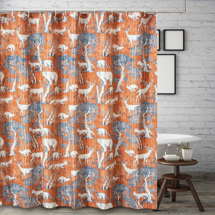 Greenland Home Fashions Barefoot Bungalow Menagerie Bath Shower Curtain - 72x72", Saffron