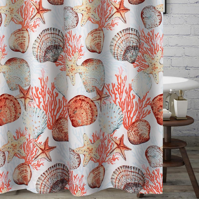 Greenland Home Fashions Beach Days Bath Shower Curtain - Coral 72x72